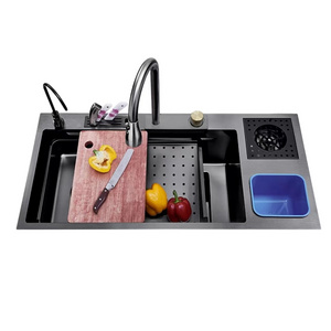 Multiple functions kitchen sink Stainless steel sink Single bowl Black handmade Kitchen Sink with cup washer