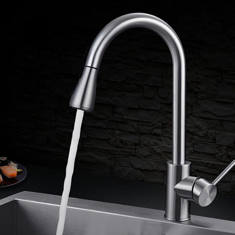 SUS304 stainless steel kitchen faucet pulling type cold and hot BRUSH water channel vegetable basin faucet with multi-function