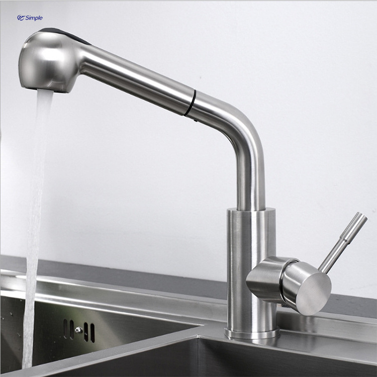 Multiple Colors Customized 304 Stainless Steel Flexible Hose Pull Down Single Lever Faucet Mixer For Kitchen Sink