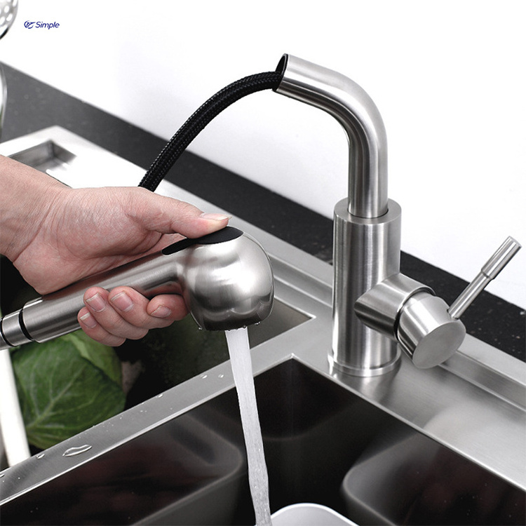 Multiple Colors Customized 304 Stainless Steel Flexible Hose Pull Down Single Lever Faucet Mixer For Kitchen Sink