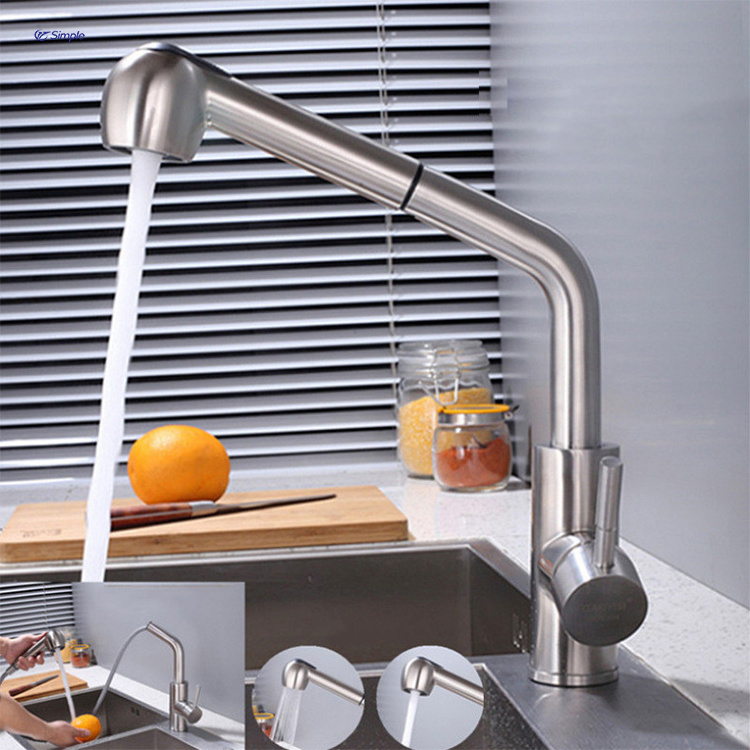 Multiple Colors Customized 304 Stainless Steel Flexible Hose Pull Down Single Lever Faucet Mixer For Kitchen Sink