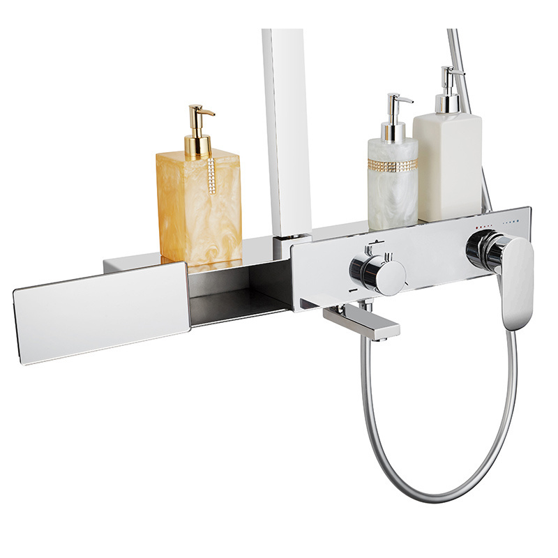 Thermostatic Shower Mixers Modern Brass Plate With Chrome Wall Mount Rain Shower Set Bath Shower Faucet Column