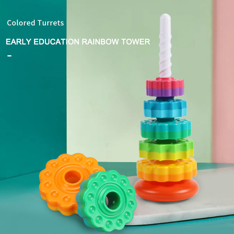 Spinning toy Rainbow wheel strong ABS plastic premium stacking toy for kids Rainbow spinning tower toy