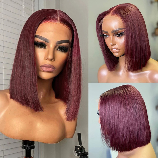 Transparent Straight Hair Wig 99J Lace Pre Plucked Virgin Human Hair Wigs 280% Remy Hair Lace Frontal Wig For Black Women