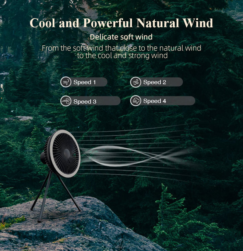 2023 Rechargeable Newest Portable Camping Fan With Led Light Outdoor Personal Fan For Camping Table Tent Tripod Fan