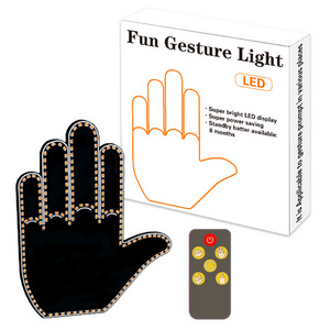 Wholesale Universal Fun Hand Car Gesture Light with Remote Control RGB Finger Lamp USB Led Middle Finger Car Warming Light