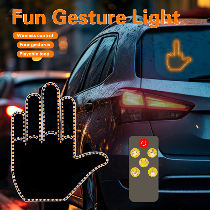 Wholesale Universal Fun Hand Car Gesture Light with Remote Control RGB Finger Lamp USB Led Middle Finger Car Warming Light