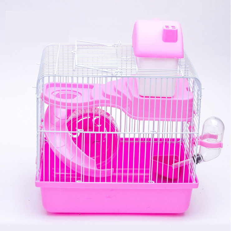 Luxury portable travel metal wire mesh small pink hamster live cage