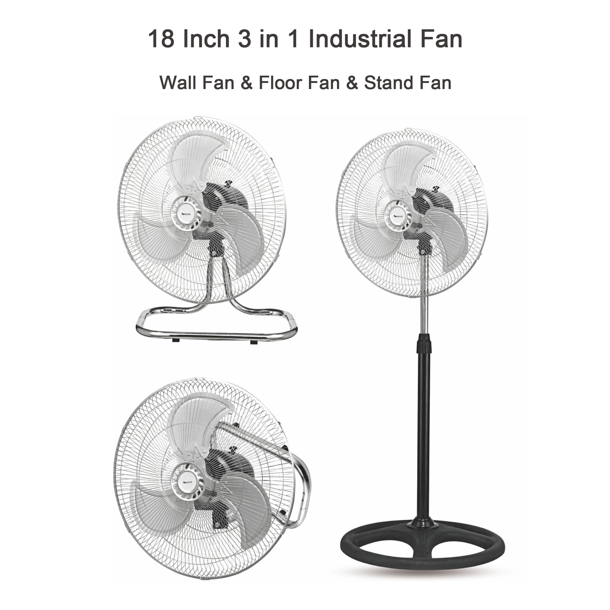 High quality silent 18 inch 3 in 1 industrial stand air cooler 110v 220v ac pedestal desk fan with uk eu plug