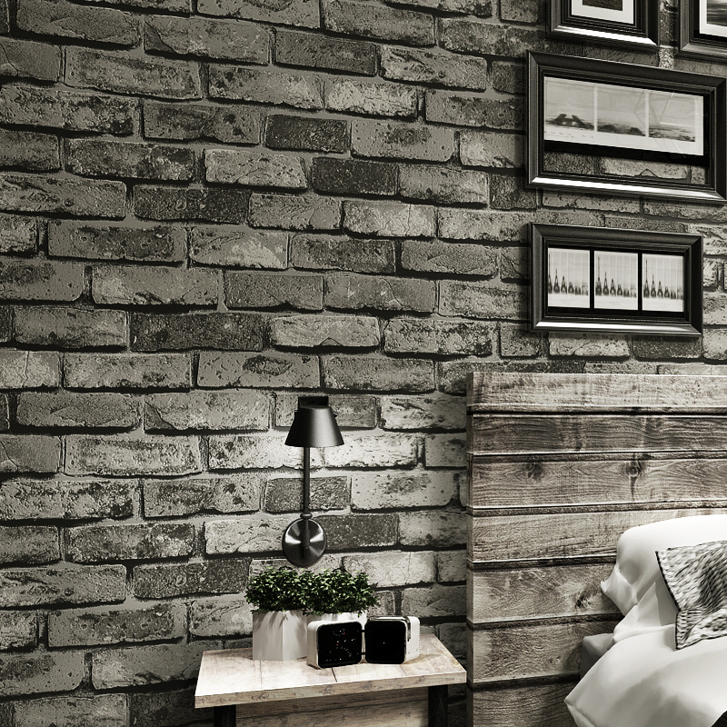 Modern minimalist 3D gray brick wallpaper restaurant hotel clubhouse retro Chinese red brick yellow brick wallpaper