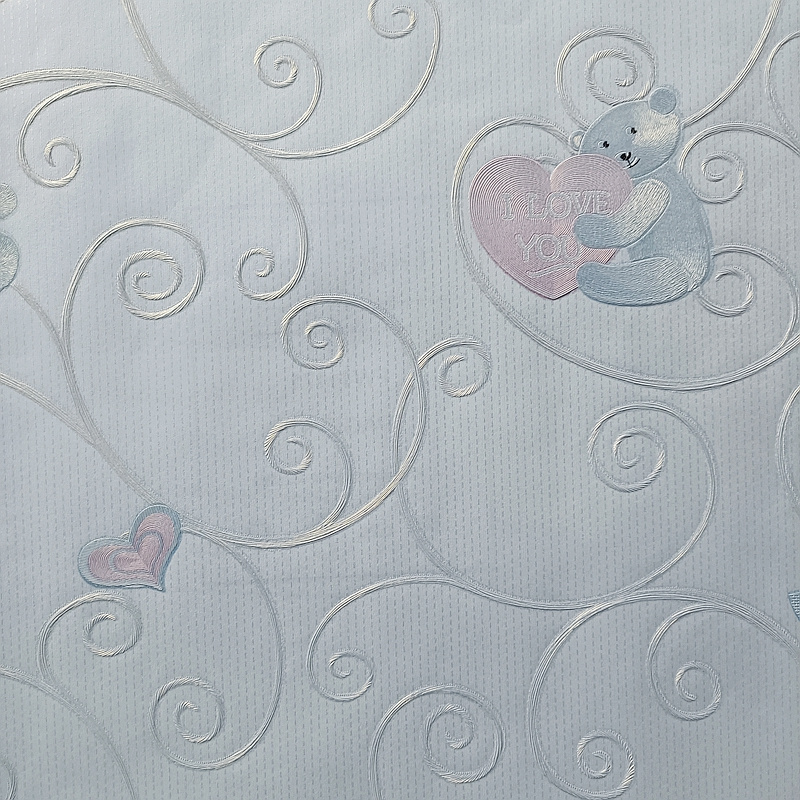 Light blue 3D relief children's wallpaper bedroom children's room hotel theme room warm bear balloon pastoral wallpaper