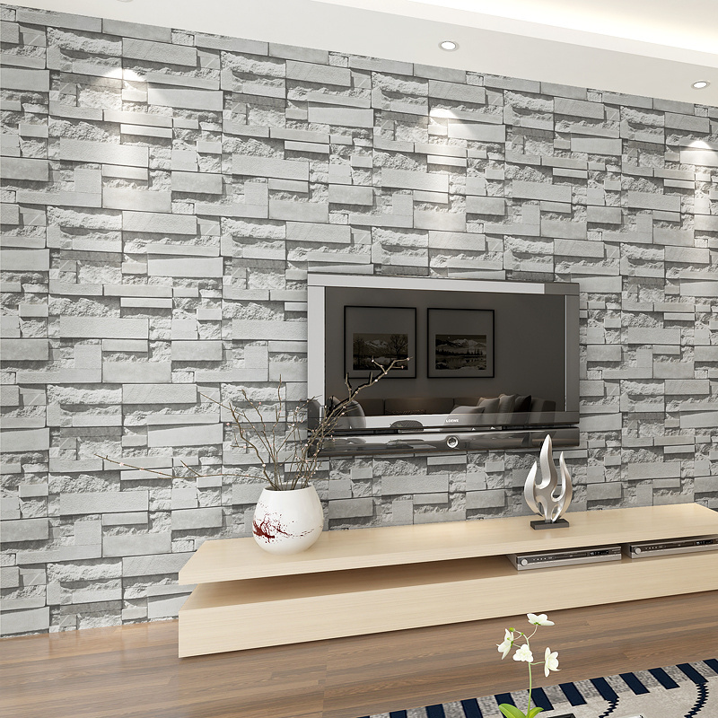 Grey brick wallpaper PVC waterproof wallpaper home decoration restaurant wallpaper