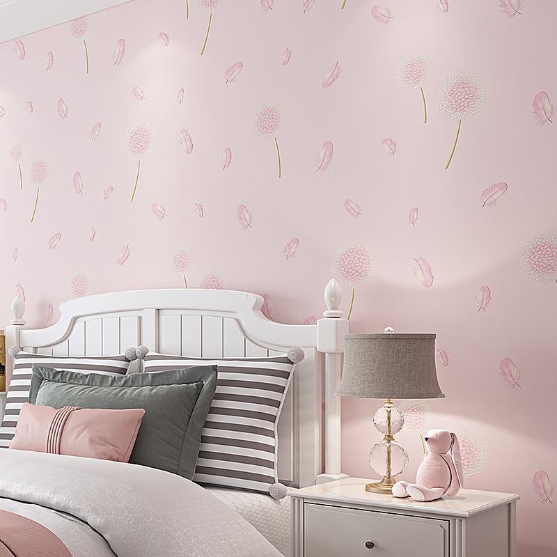 Light pink 3D relief floral wallpaper bedroom living room Princess Room Hotel clothing store warm dandelion wallpaper