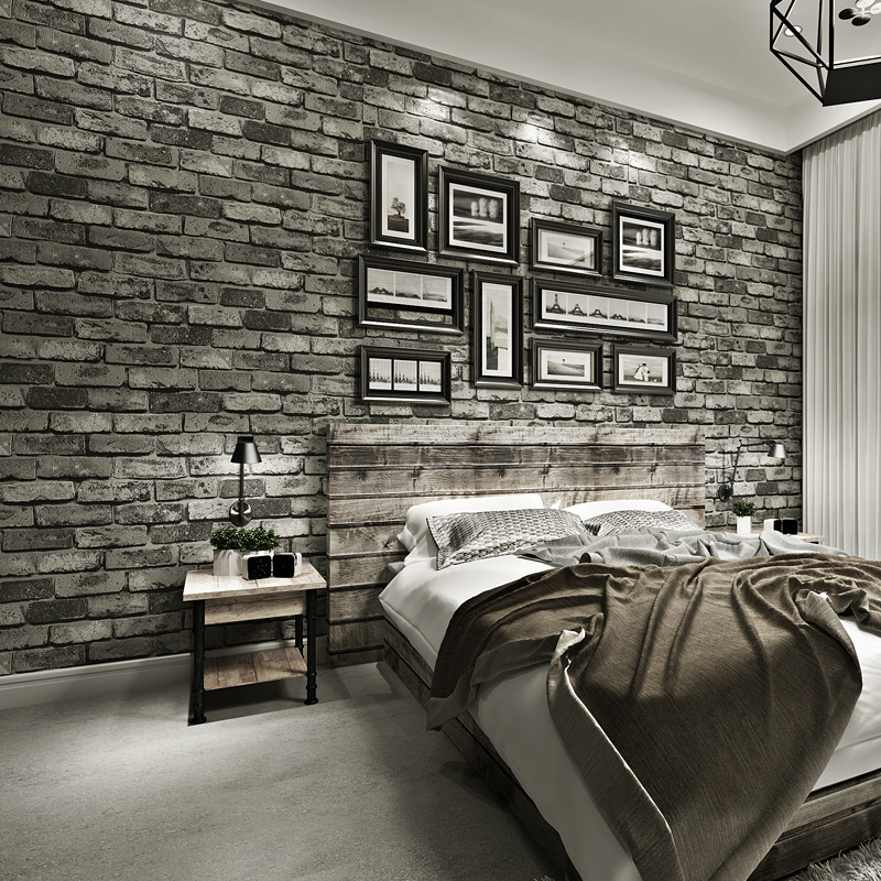 Modern minimalist 3D gray brick wallpaper restaurant hotel clubhouse retro Chinese red brick yellow brick wallpaper