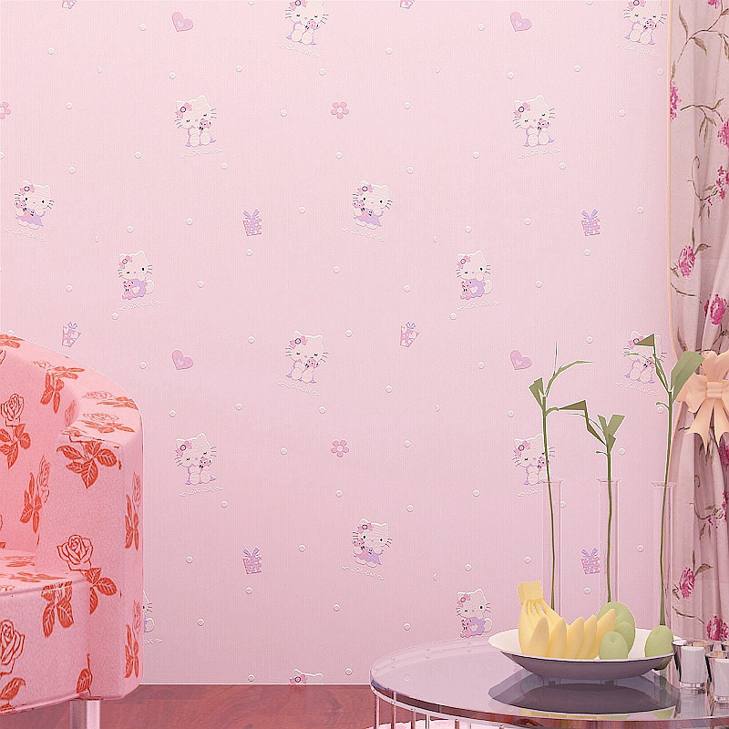 Pink 3D Kitty Kids Wallpaper Bedroom Girl Theme Room Clothing Store Warm Simple Embossed Blue Cartoon Wallpaper