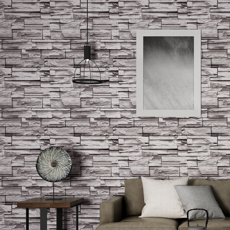 Light luxury simple light gray 3D rock brick pattern wallpaper restaurant living room modern fashion brick wallpaper