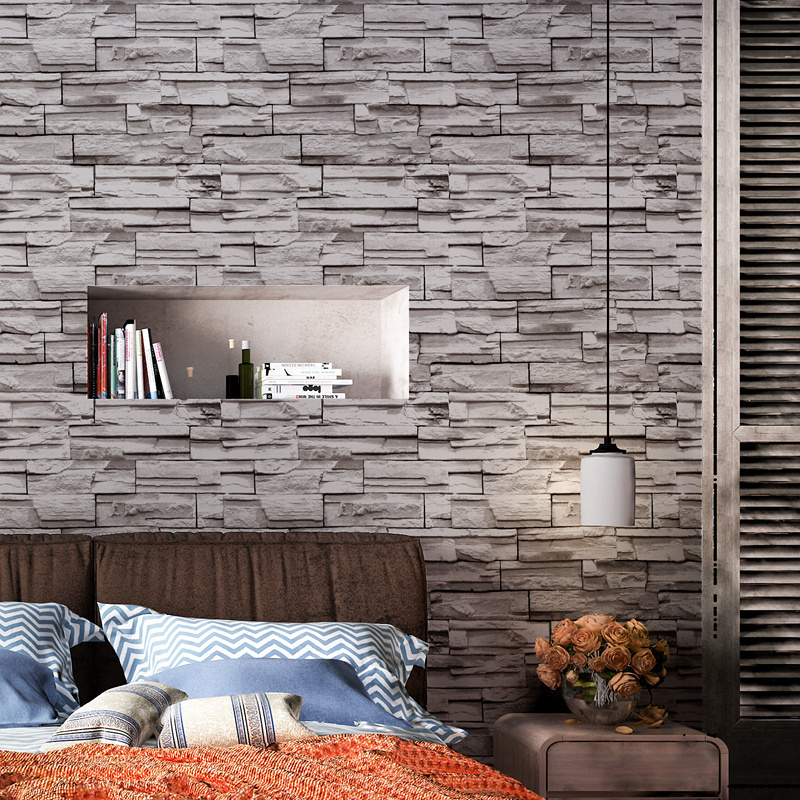 Light luxury simple light gray 3D rock brick pattern wallpaper restaurant living room modern fashion brick wallpaper