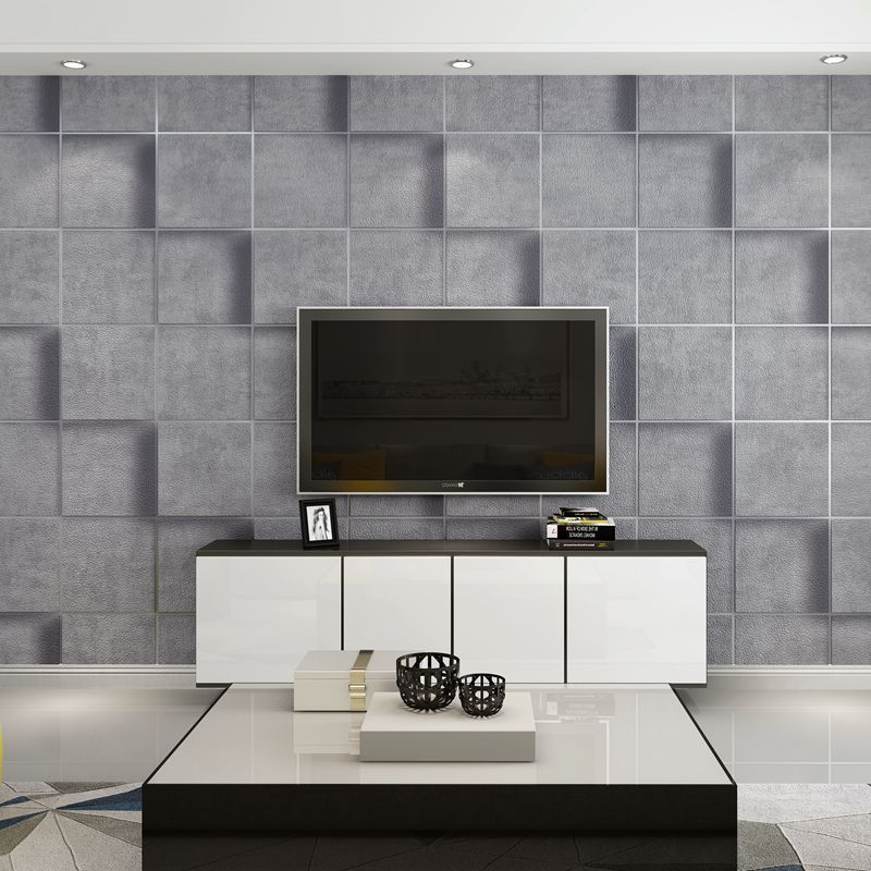 Simple grid 3D  deerskin wallpaper thickened non-woven embossed wallpaper for living room