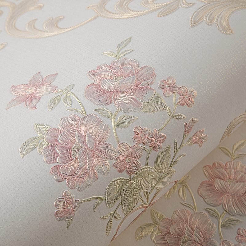 Warm 3D relief rose wallpaper bedroom living room wedding room hotel fashion pink garden small flower wallpaper