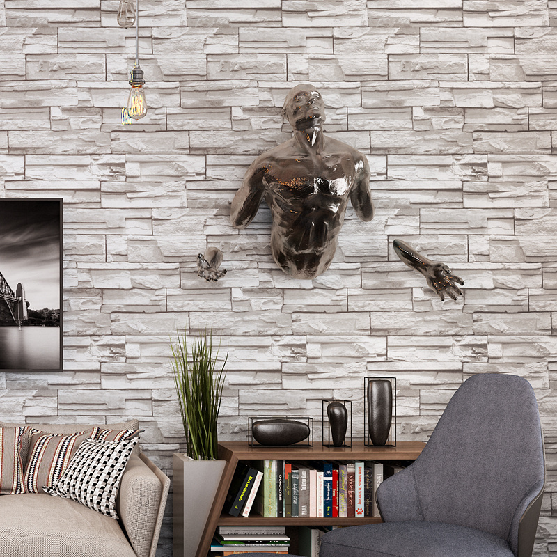 Light luxury simple light gray 3D rock brick pattern wallpaper restaurant living room modern fashion brick wallpaper