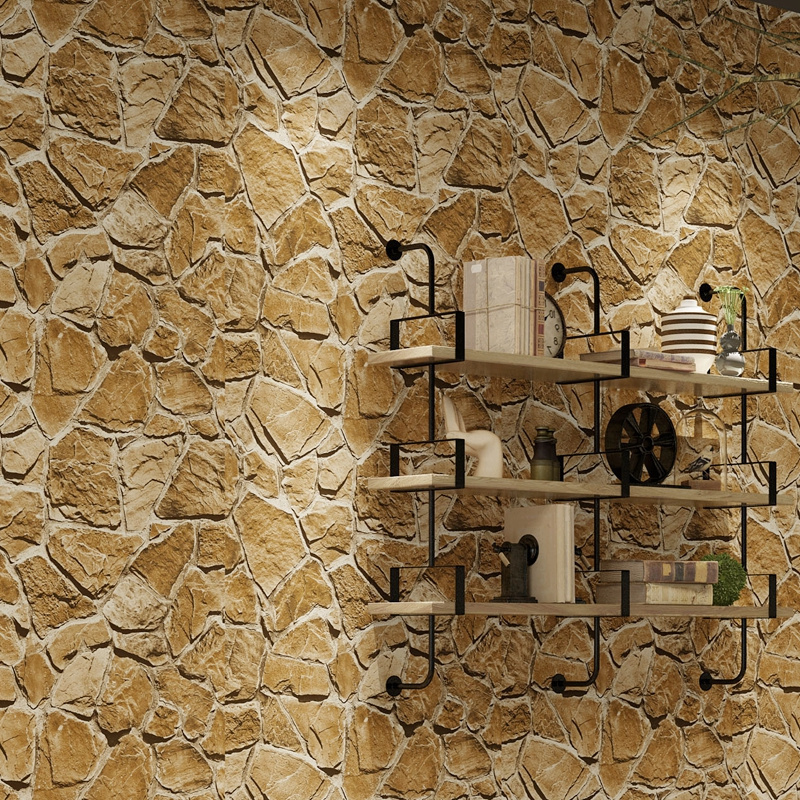 Retro yellow stone pattern wallpaper  modern 3d style PVC wallpaper for restaurant