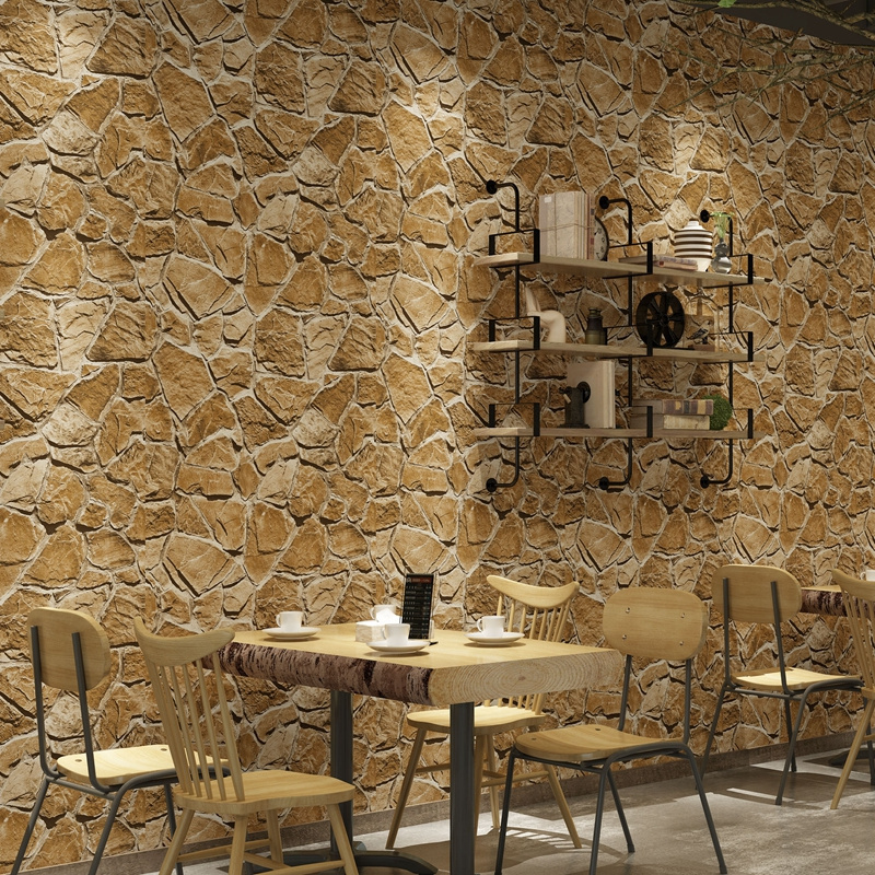 Retro yellow stone pattern wallpaper  modern 3d style PVC wallpaper for restaurant