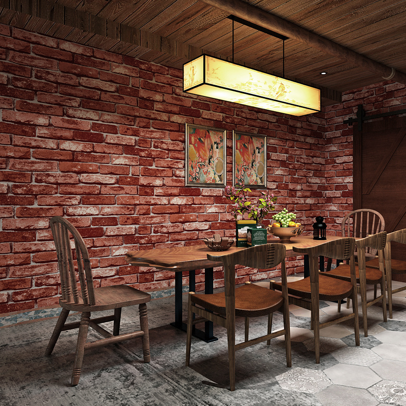 Modern minimalist 3D gray brick wallpaper restaurant hotel clubhouse retro Chinese red brick yellow brick wallpaper