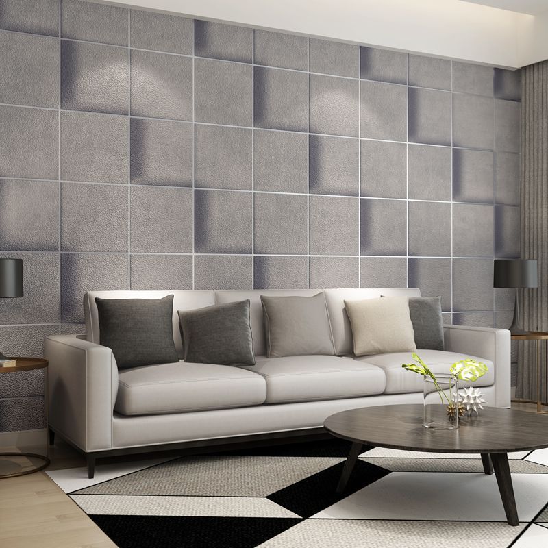 Simple grid 3D  deerskin wallpaper thickened non-woven embossed wallpaper for living room