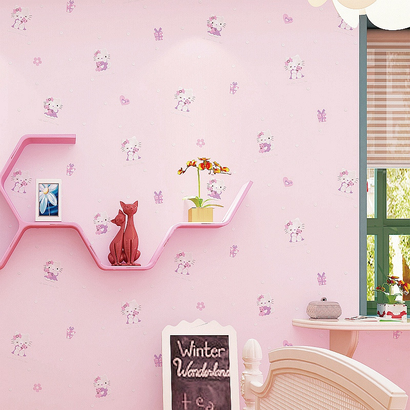 Pink 3D Kitty Kids Wallpaper Bedroom Girl Theme Room Clothing Store Warm Simple Embossed Blue Cartoon Wallpaper