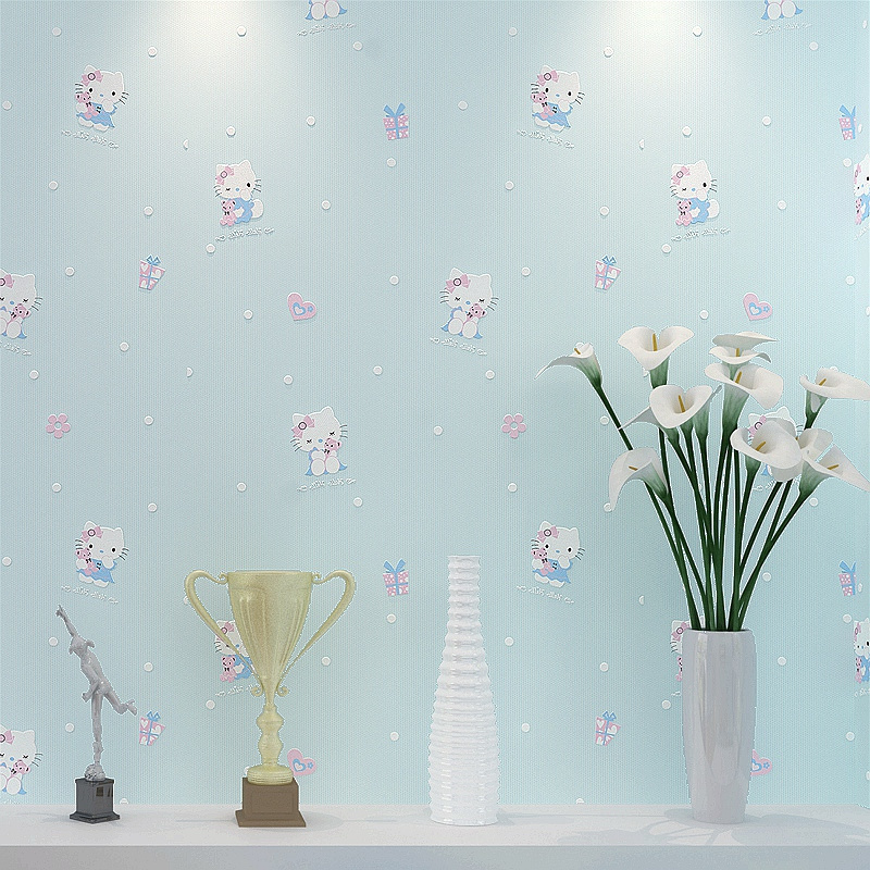 Pink 3D Kitty Kids Wallpaper Bedroom Girl Theme Room Clothing Store Warm Simple Embossed Blue Cartoon Wallpaper