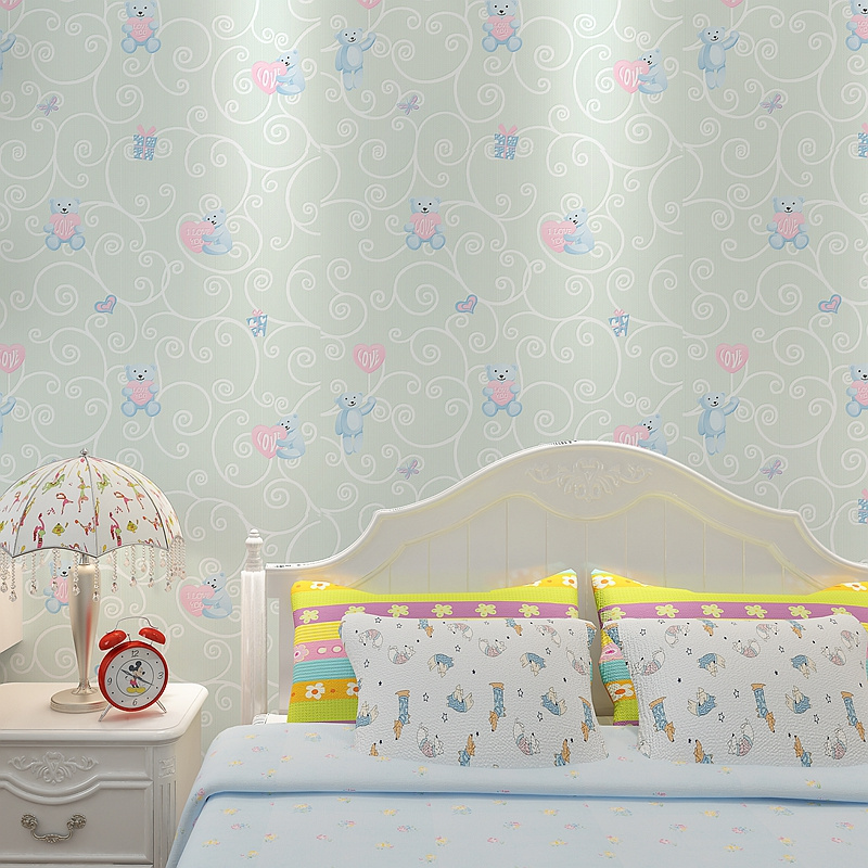 Light blue 3D relief children's wallpaper bedroom children's room hotel theme room warm bear balloon pastoral wallpaper