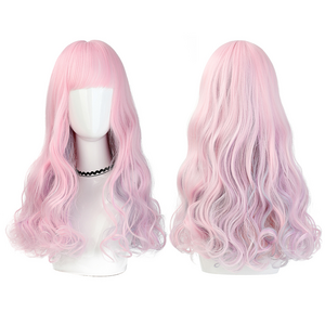 Factory ODM top selling japanese lolita cosplay cute girls pink long big wave hair simulation high temperature wire no lace wig