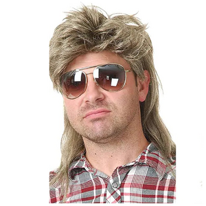 Wholesale Men's 80S Fancy Dress Party Mullet Rocker Style Wig Heat-Resistant Fiber Synthetic Long Straight Black Cosplay Wigs