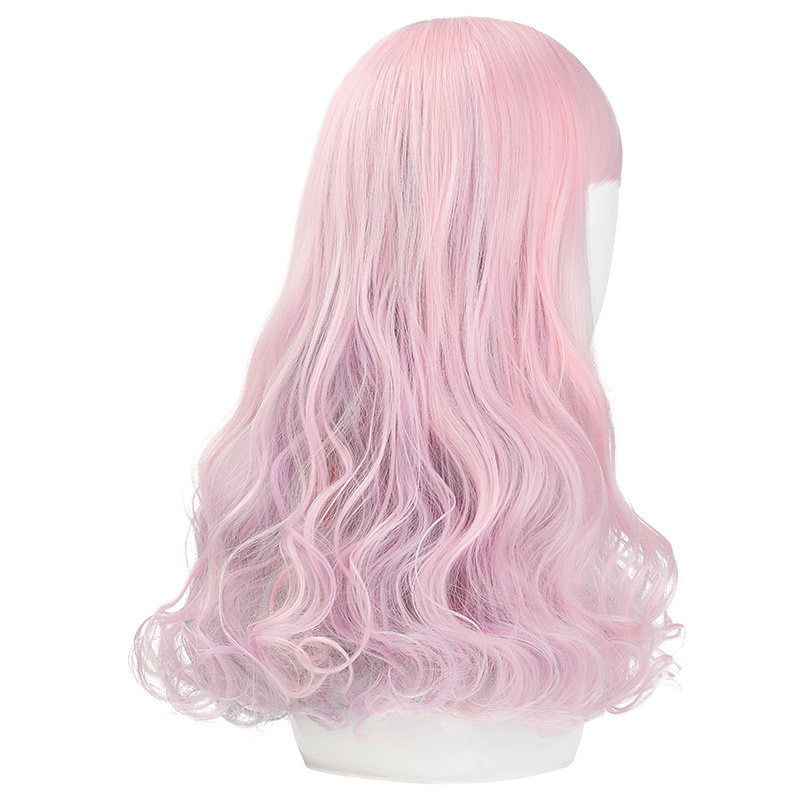 Factory ODM top selling japanese lolita cosplay cute girls pink long big wave hair simulation high temperature wire no lace wig