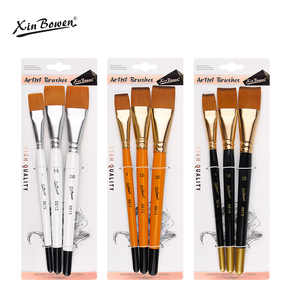 Xin Bowen wholesale paintbrush 3pcs flat nylon brush acrylic paint brushes for art painting