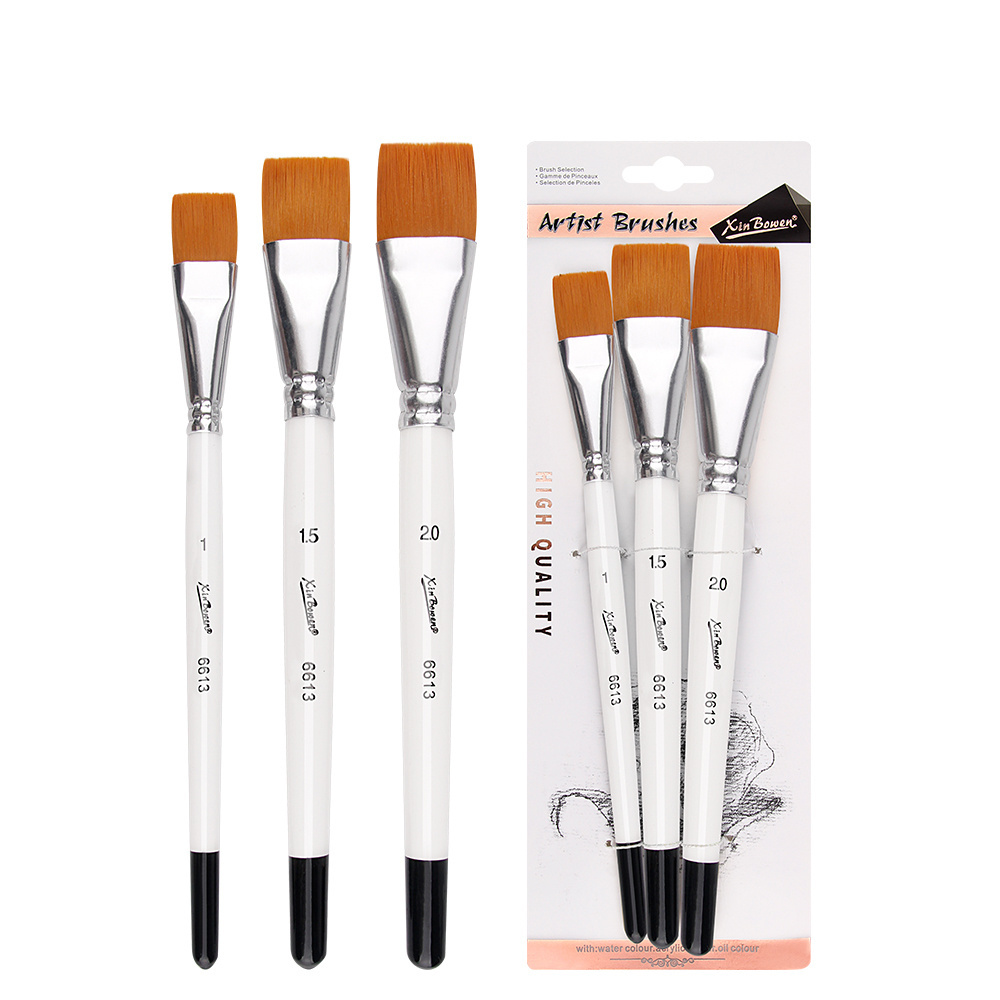 Xin Bowen wholesale paintbrush 3pcs flat nylon brush acrylic paint brushes for art painting