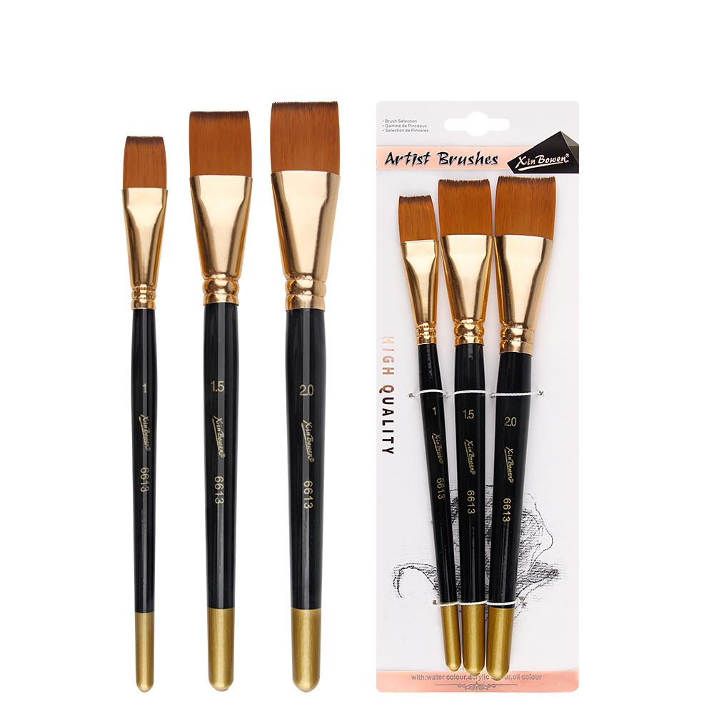 Xin Bowen wholesale paintbrush 3pcs flat nylon brush acrylic paint brushes for art painting