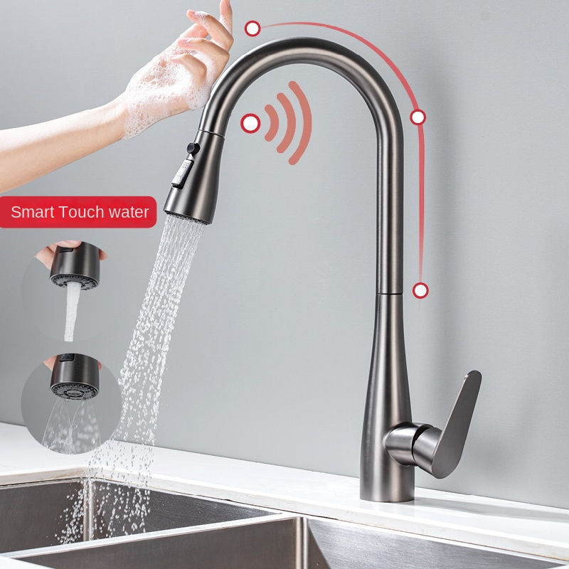 Manufacturer Stainless Steel 304 Hot Cold Mixer Pull Out Down Automatic Hot Water Sensor Tap Smart Touch Kitchen Faucet