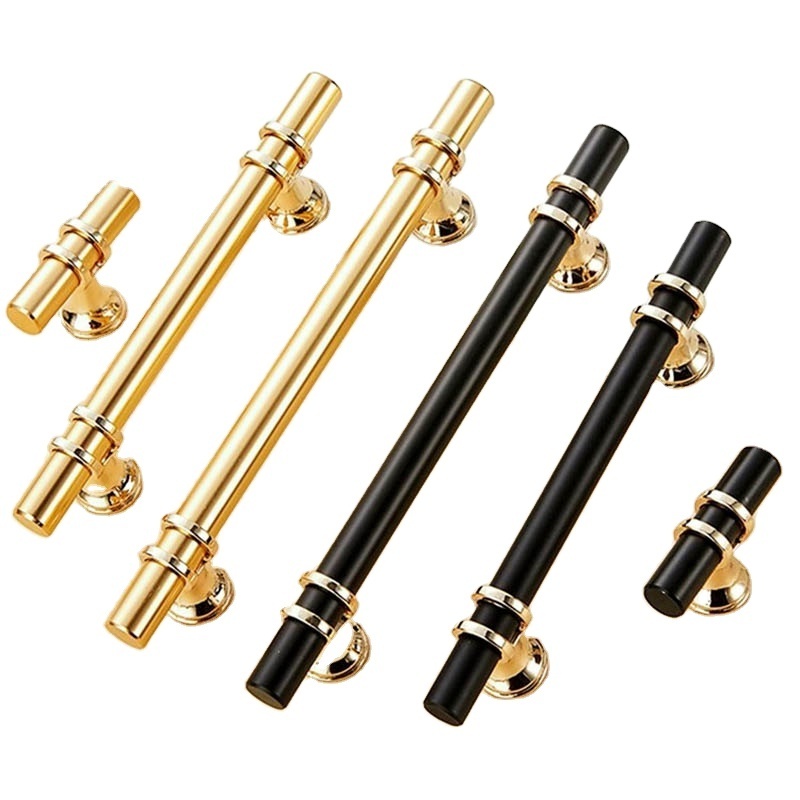 Zinc Alloy Door Handles Black Gold Wardrobe Closet Fancy Cabinet Handles T Bar Home Bedroom Furniture Dresser Drawer Knobs And P