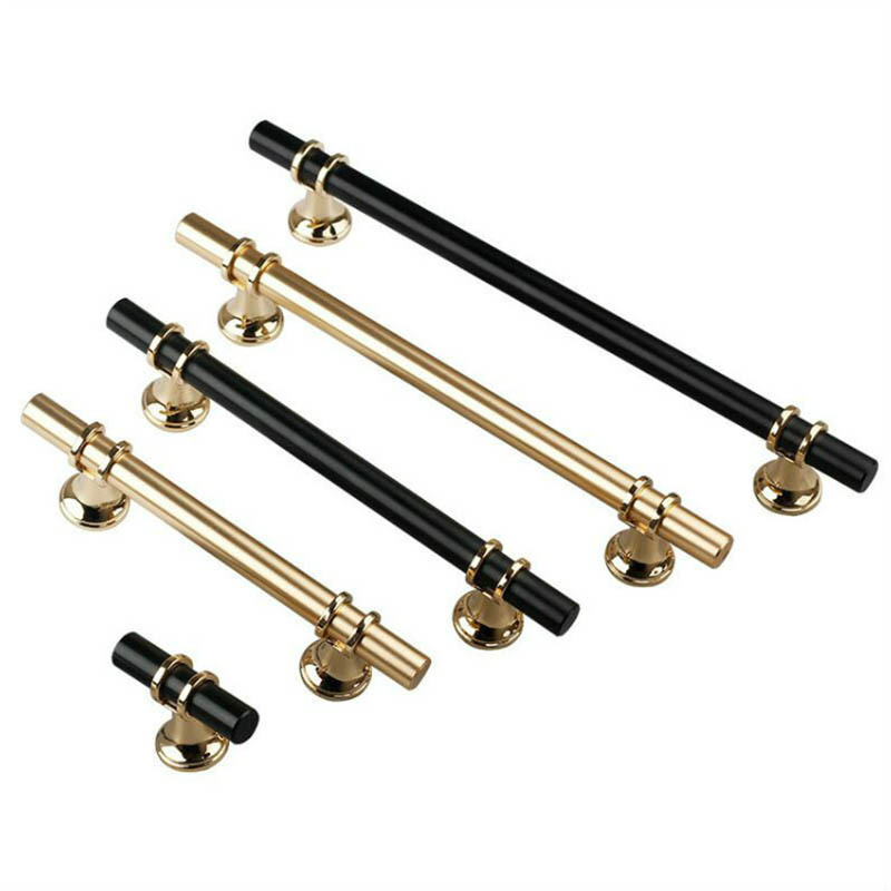 Zinc Alloy Door Handles Black Gold Wardrobe Closet Fancy Cabinet Handles T Bar Home Bedroom Furniture Dresser Drawer Knobs And P