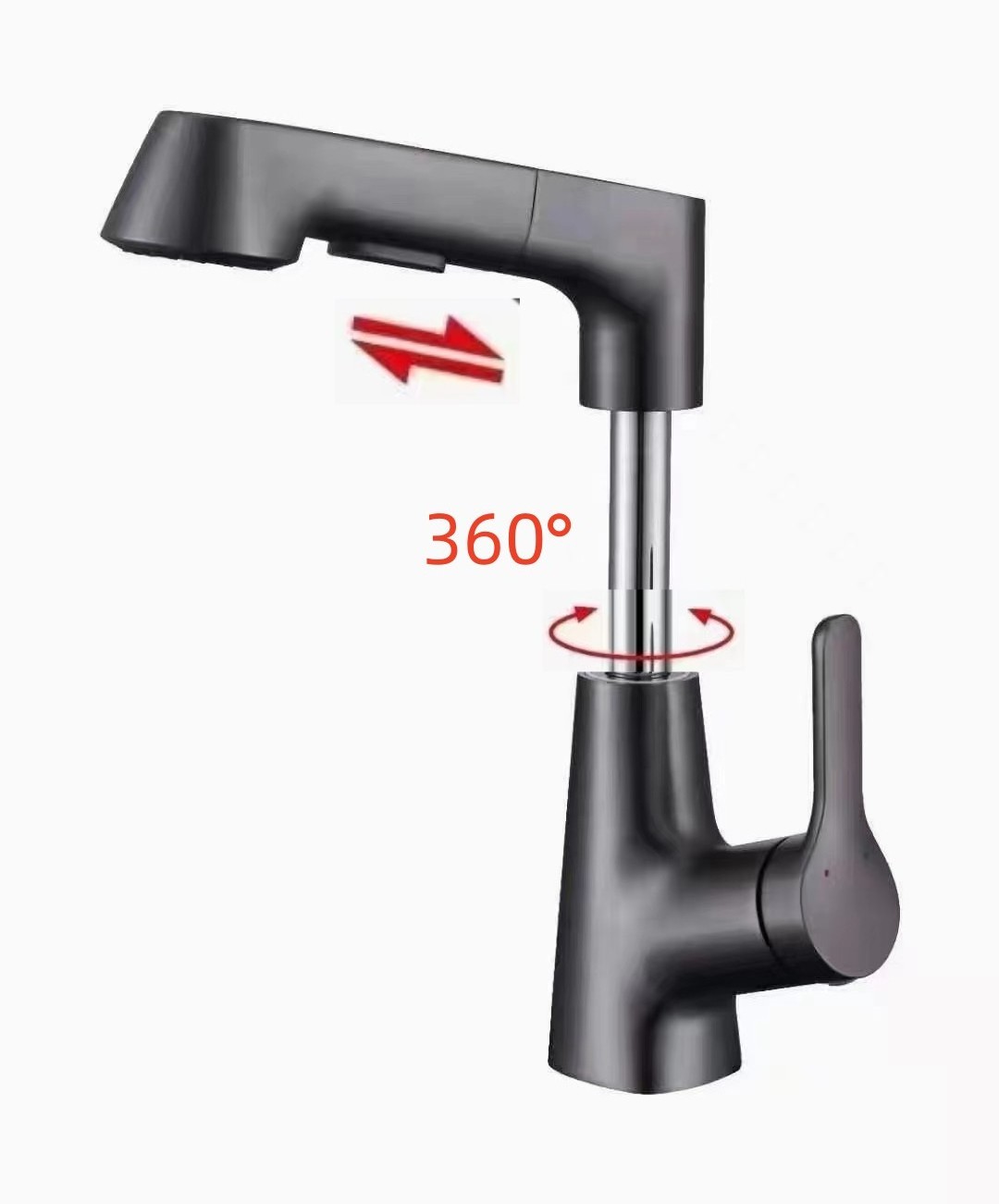 Lifting Bathroom Sink Faucet with Pull Out Sprayer Basin Mixer Tap Lavatory Pull Down Vessel Sink Faucet Rotating Spout Grey