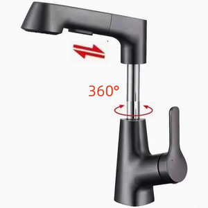 Lifting Bathroom Sink Faucet with Pull Out Sprayer Basin Mixer Tap Lavatory Pull Down Vessel Sink Faucet Rotating Spout Grey