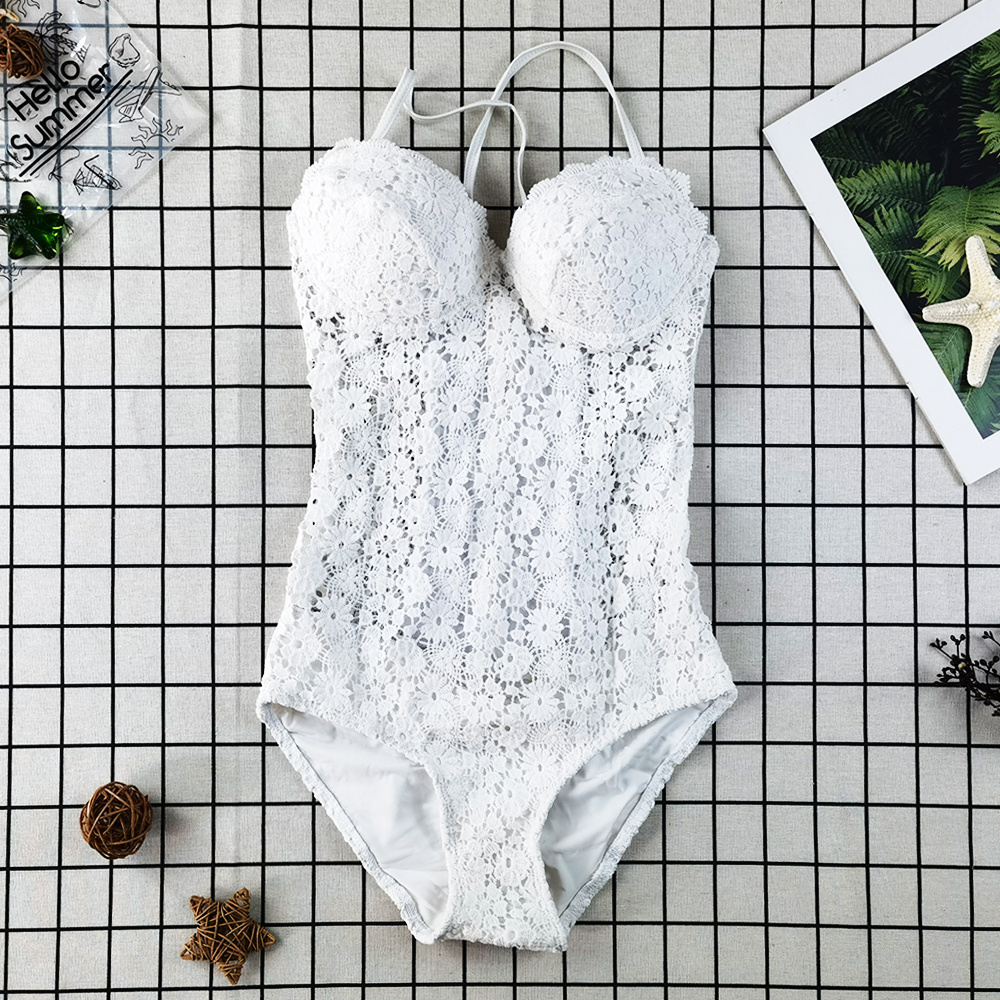 Factory sales New Design White Sexy Crochet One Piece Bikini V-neck Swimsuit Women Tummy Control Breathable Swimwear