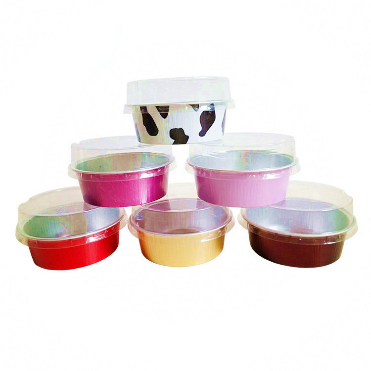 Baking Cups Foil Cupcake Containers Disposable Ramekins Mini Creme Brulee Pudding Cups Aluminum Foil with Lids 150 Ml Food Round