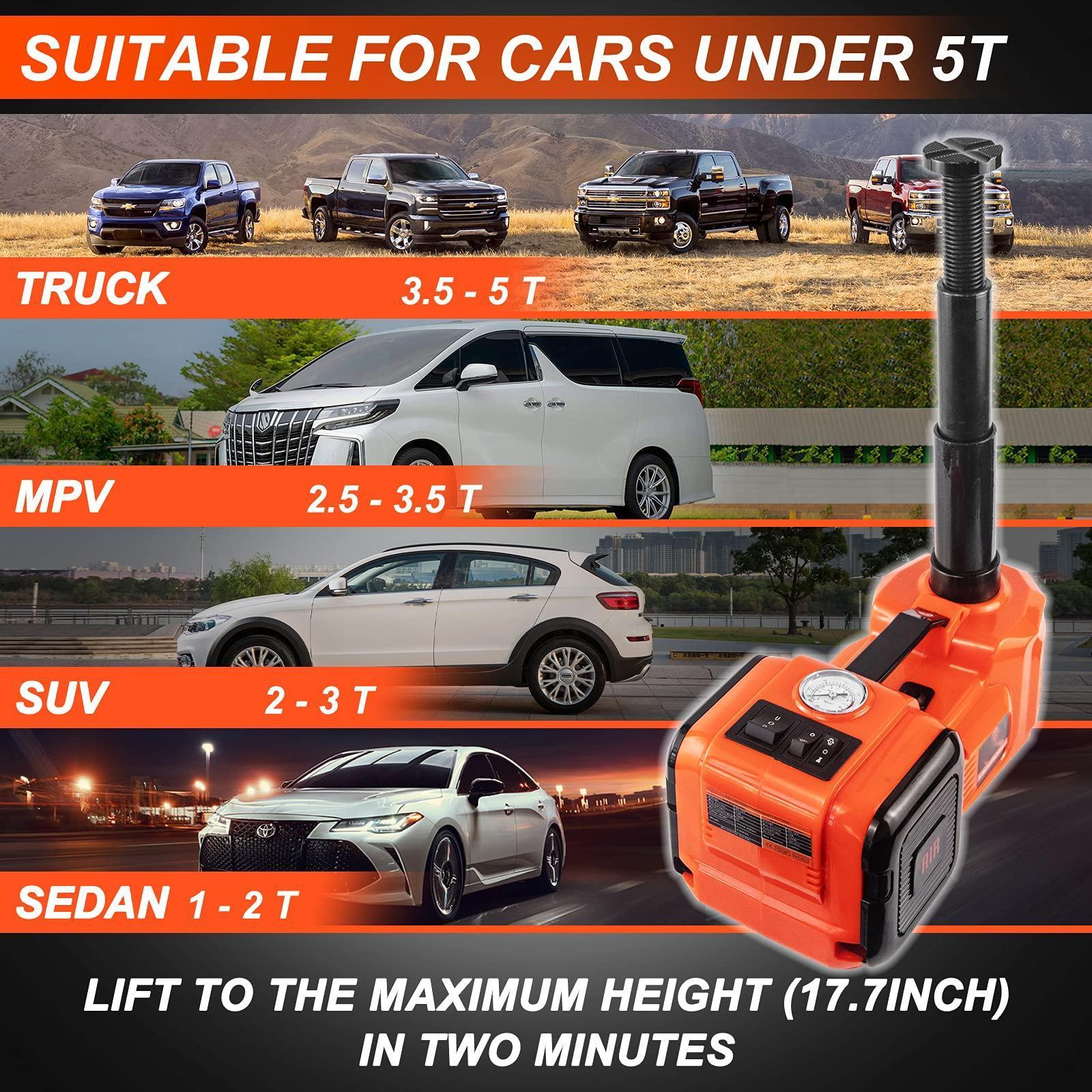 Electric Car Jack Kit 5Ton 12V Hydraulic Car Jack Lift with Electric Impact Wrench for SUV MPV Sedan Truck