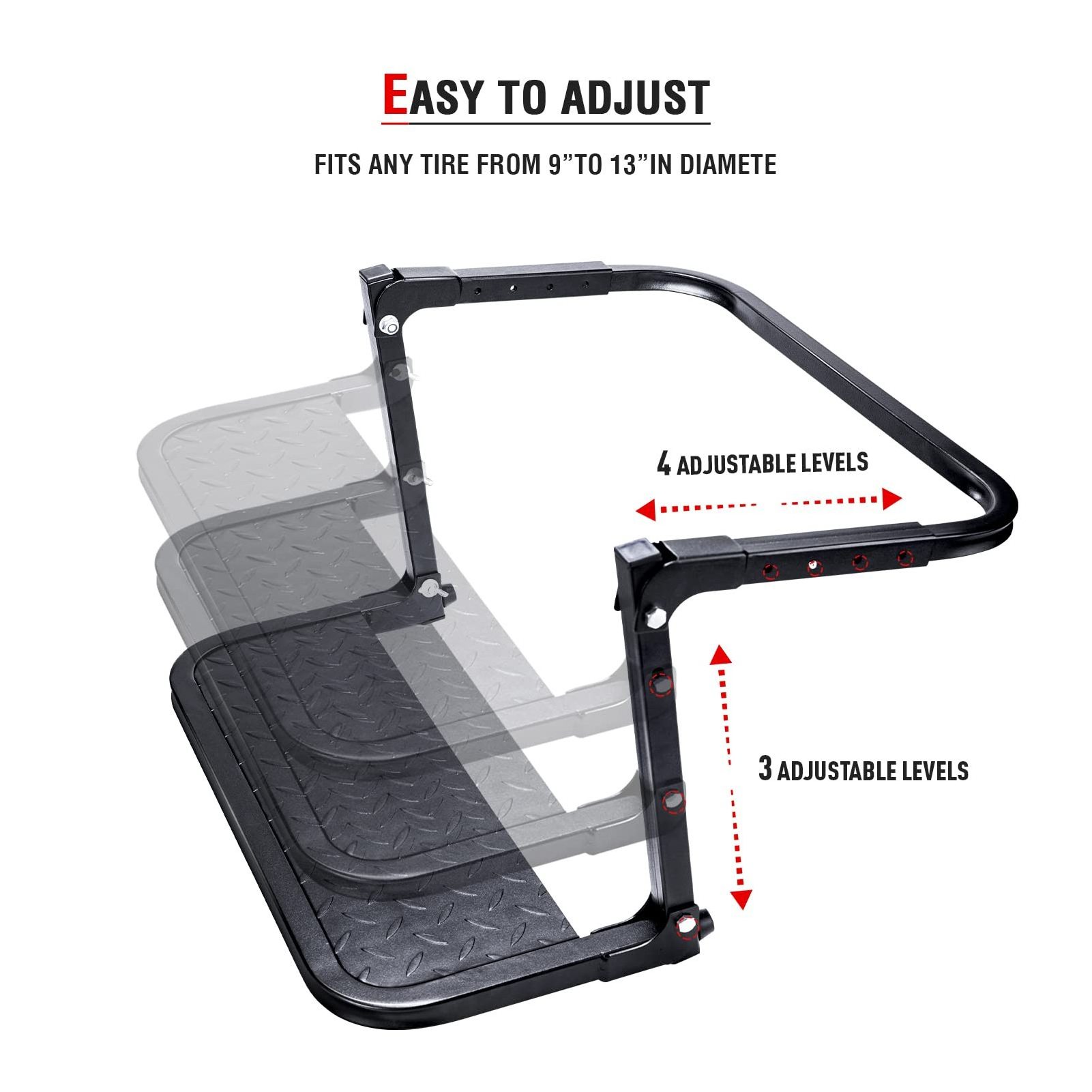 Tire Steps for Pickup Truck, SUV,RVs Adjustable Mounted Auto Step Fits Any Tire from 9'' to 13'', Rated up to 300 lbs