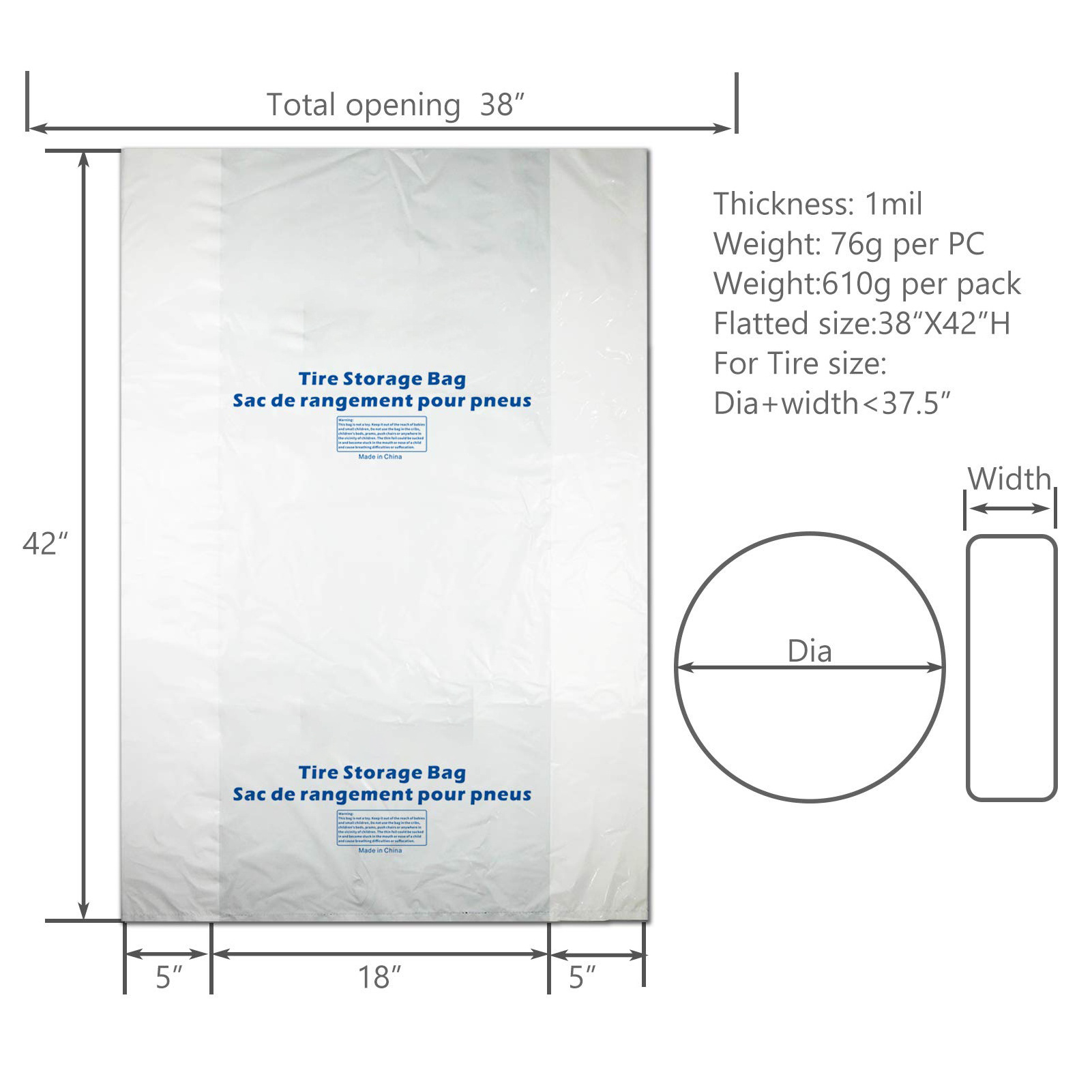 Tire Storage Bags Made of Polyethylene LDPE Plastic Large White plastic tires cover R16 17 18 19 20