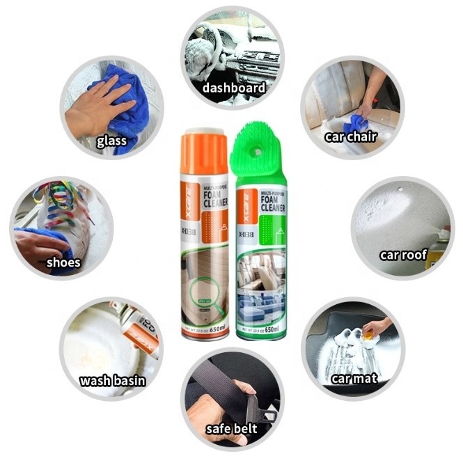 The Newest Upgrade Top Brush with Multi-purpose Foam Cleaner Spray 650ml for Interior Cleaning