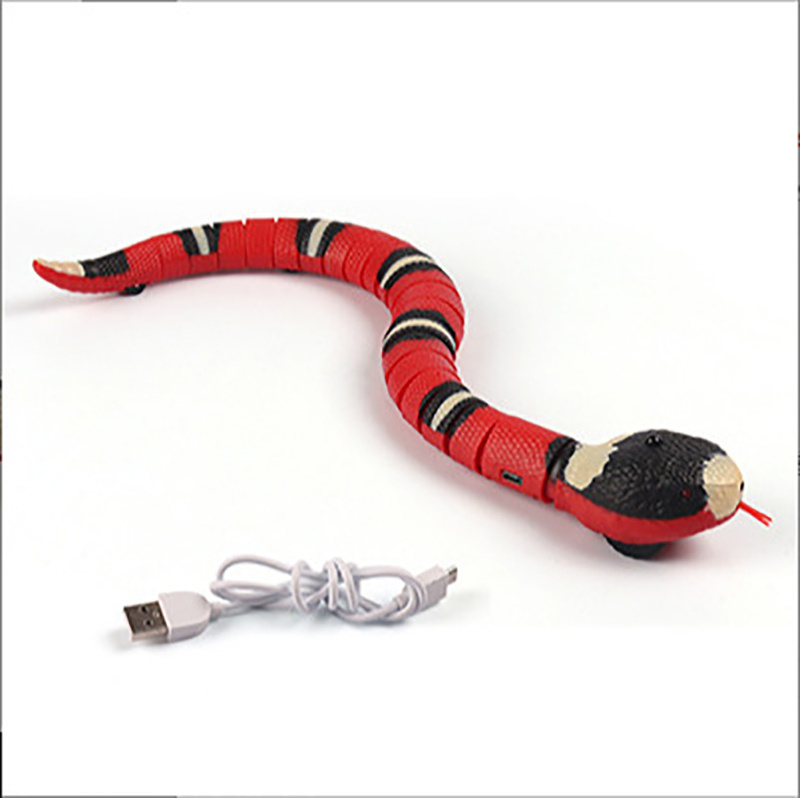 Smart Sensing USB Rechargeable Electronic Moving Simulation Snake Cat Interactive Toys or Cat Play Novelty Gifts