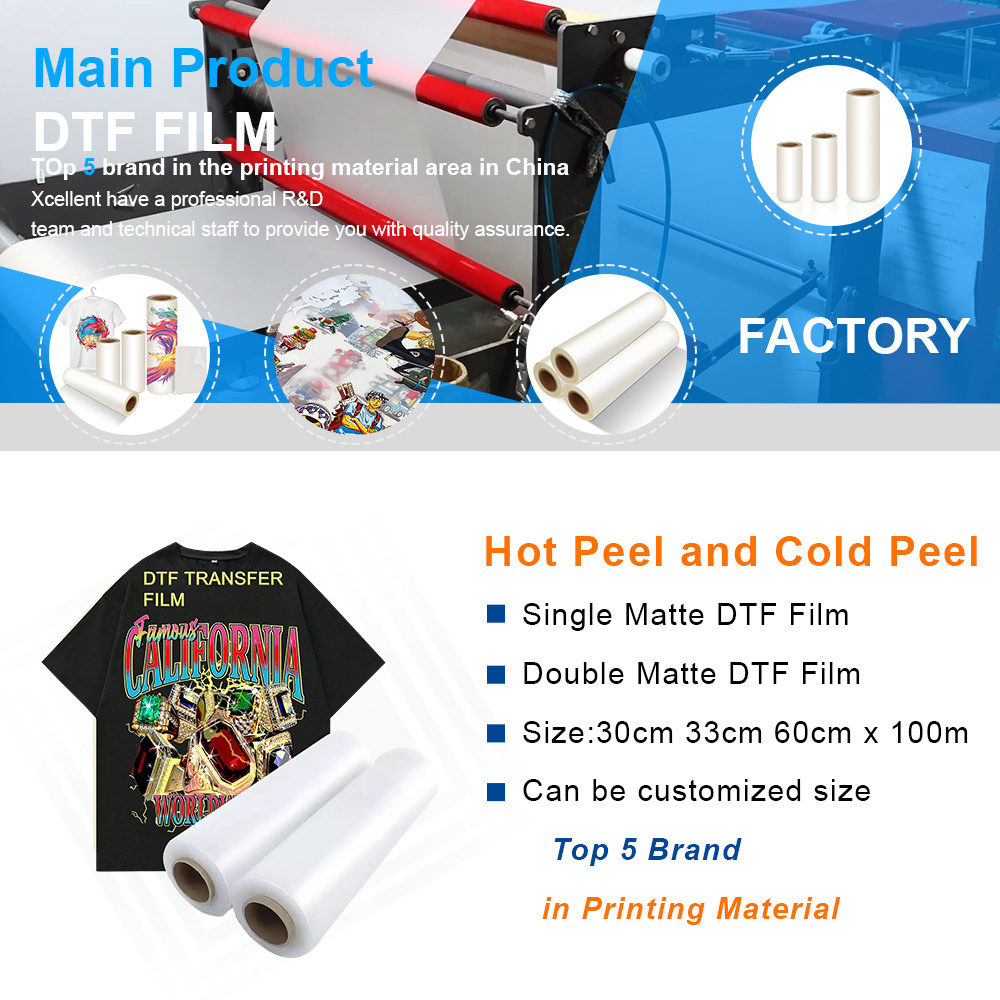 Xcellent Heat Transfer 30CM 33CM 60CM DTF PET Film Roll Printing Pet Release Pet Film Plastic Paper for T-shirt recyclable